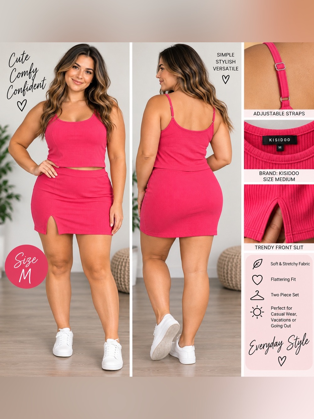 Hot Pink Ribbed Mini Skirt with tank top
